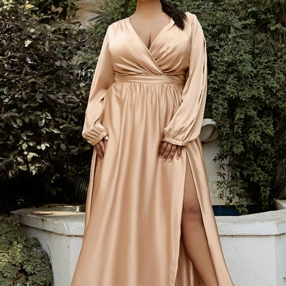 Cinderella Dresses & Skirts - NEW NUDE COLOR EVENING Plus Size V-Neck A-Line Shape MAXI LONG Prom Dress cd7475